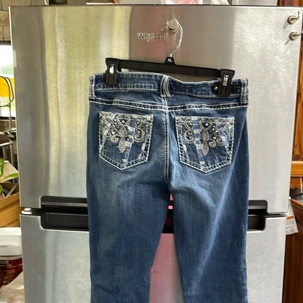 Antique Rivet mid rise tapered leg‎ Jeans women’s size 29 blue fancy pockets
